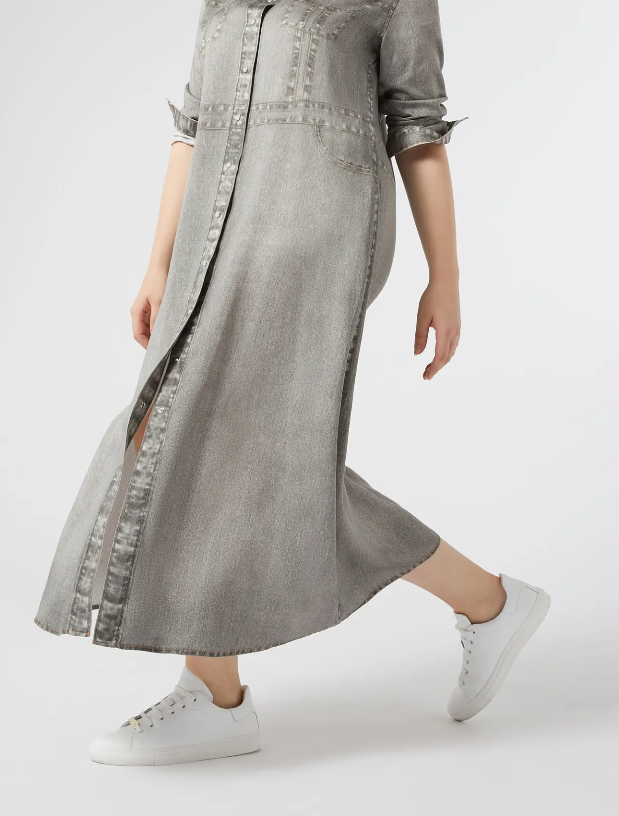 Dresses | Dresses | Marina Rinaldi Satin shirt dress MEDIUMGREY