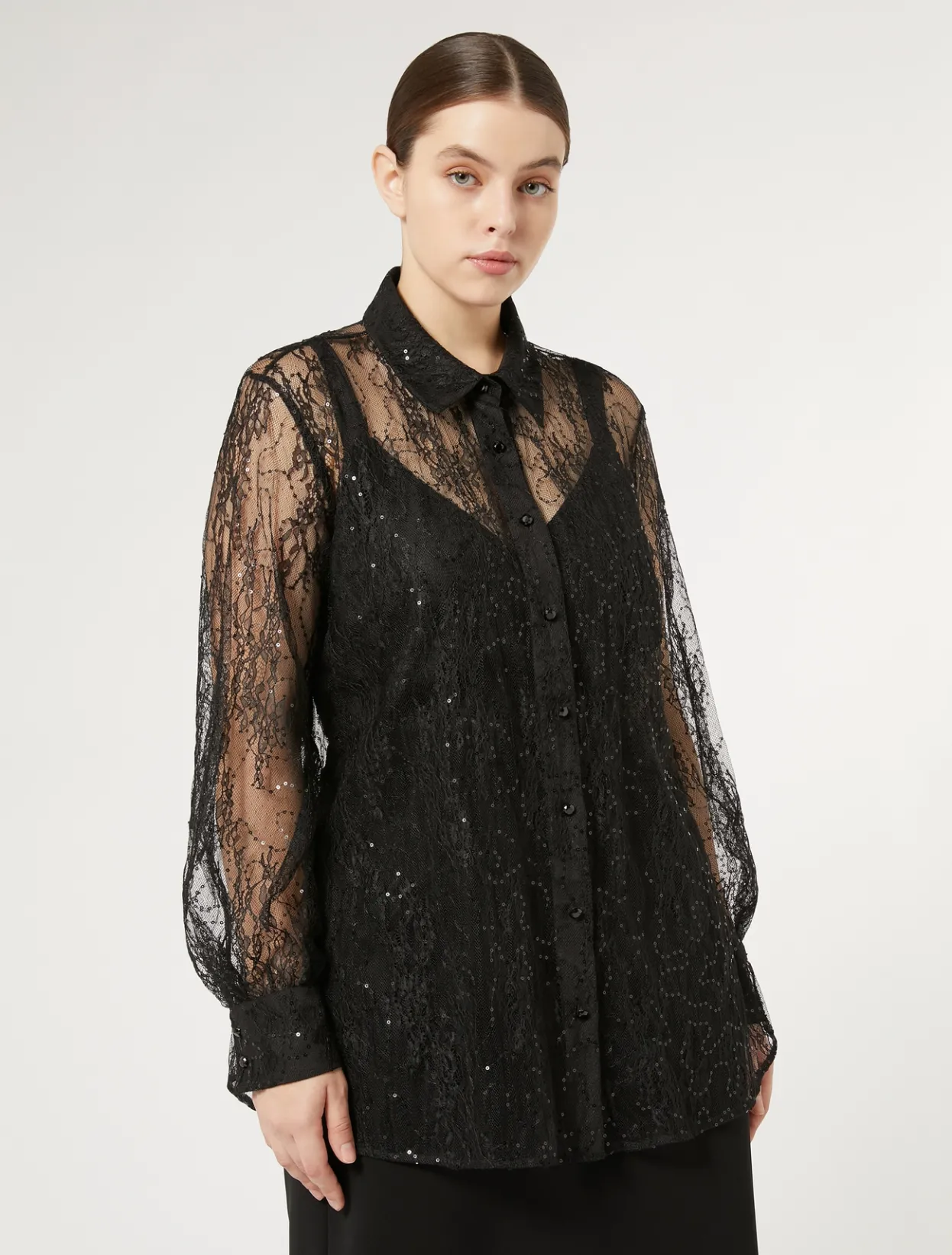 Blouses | Blouses & Shirts | Marina Rinaldi Sequinned lace shirt BLACK