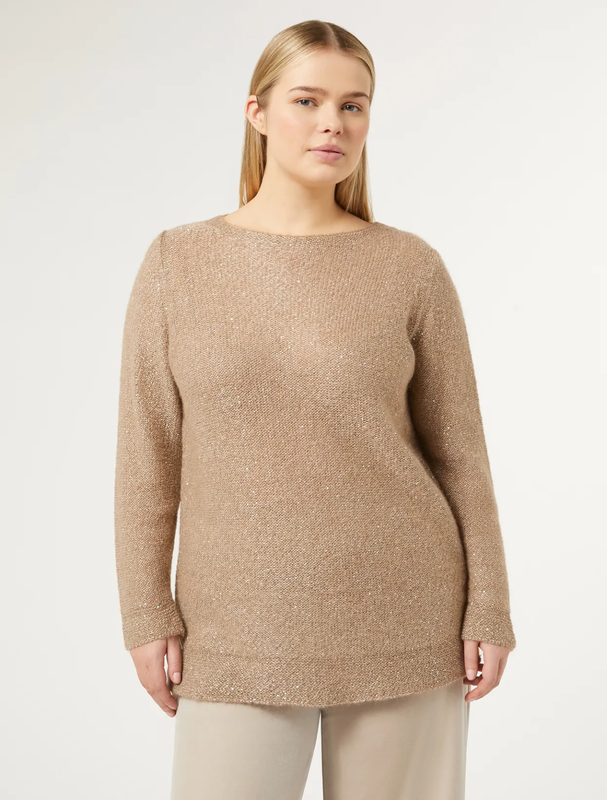 Knitwear | Knitwear | Marina Rinaldi Sequinned mohair jumper STONE