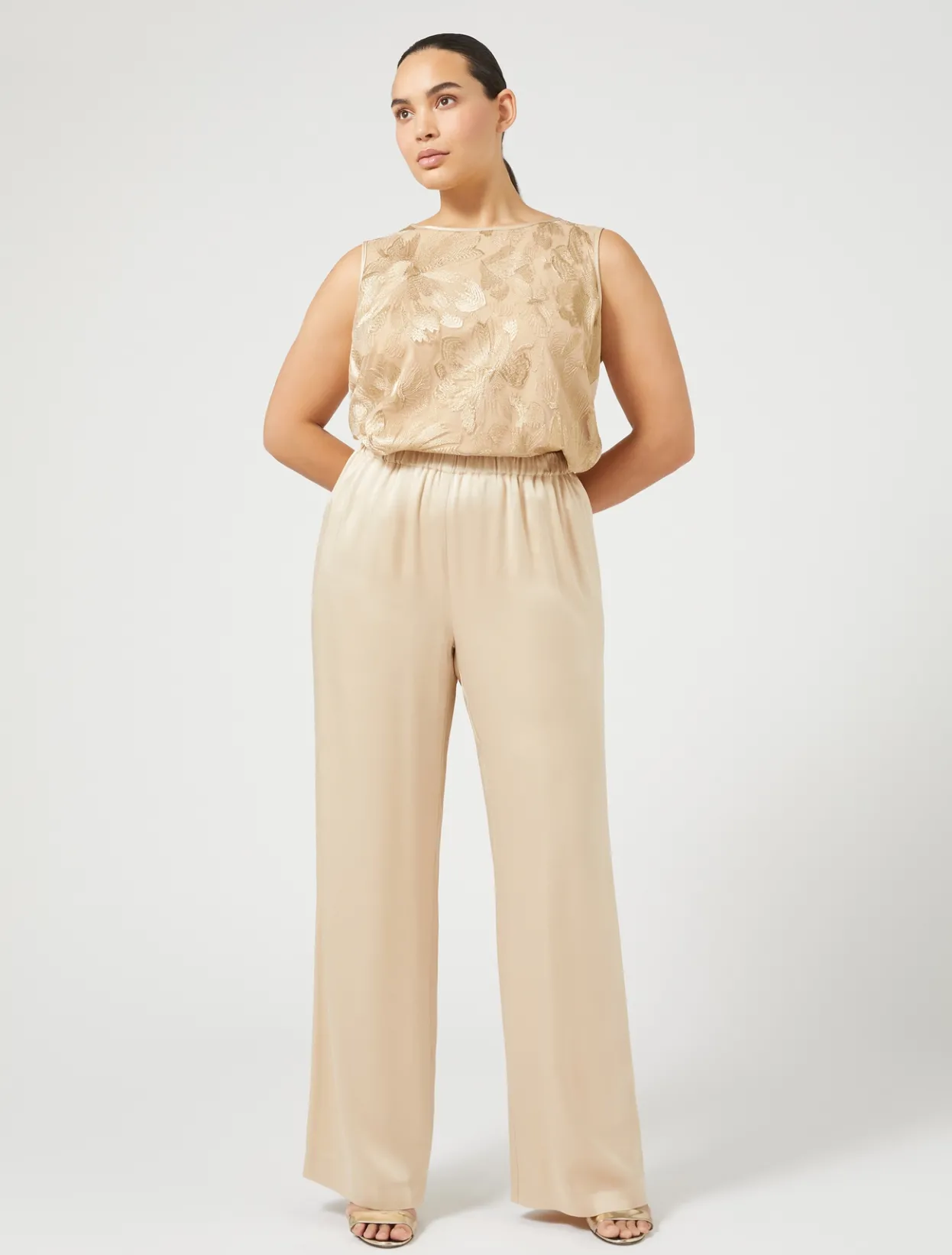 Trousers And Skirts | Trousers & Jeans | Marina Rinaldi Shiny envers satin trousers HONEY