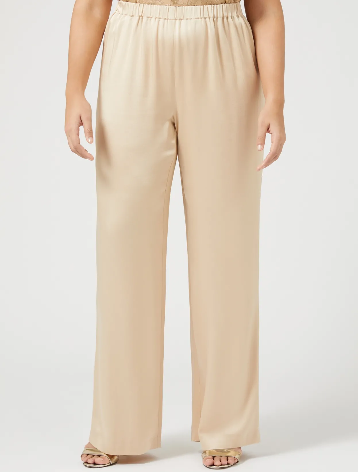 Trousers And Skirts | Trousers & Jeans | Marina Rinaldi Shiny envers satin trousers HONEY