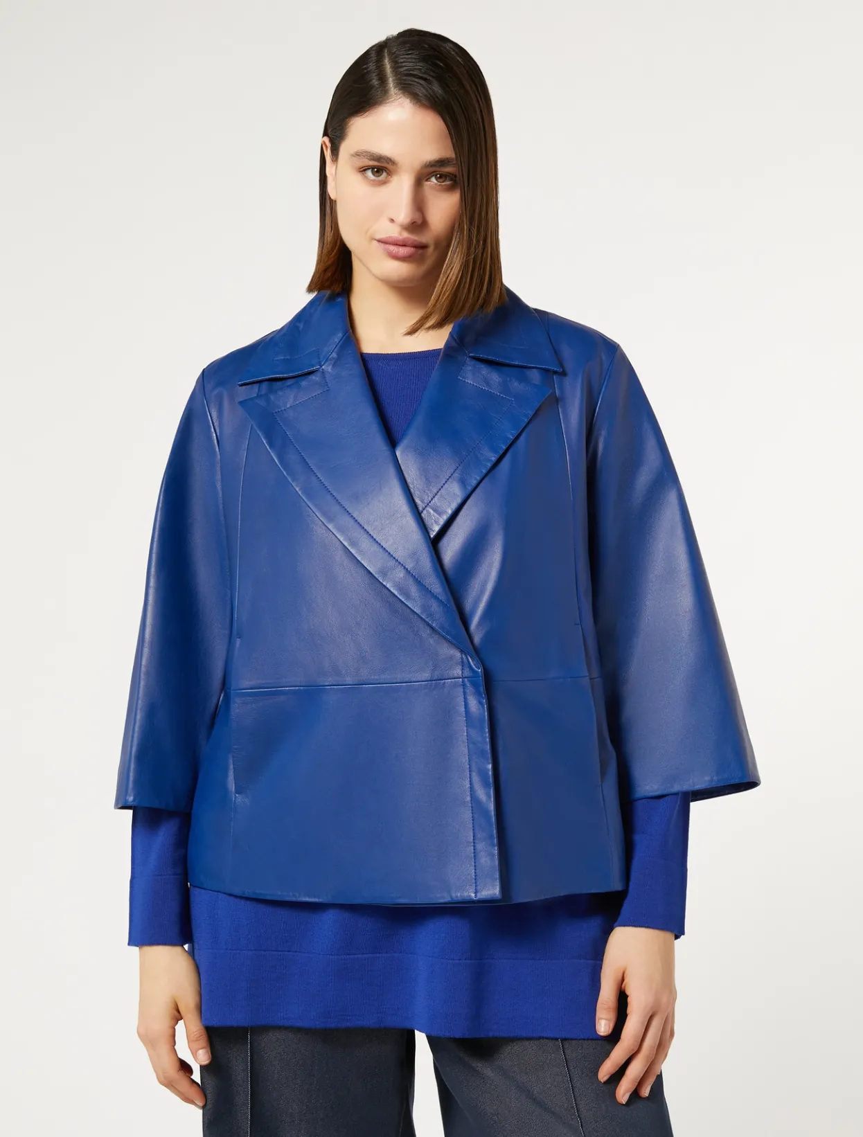 Jacket & Blazers | Jacket & Blazers | Marina Rinaldi Shiny Nappa leather jacket CORNFLOWERBLUE