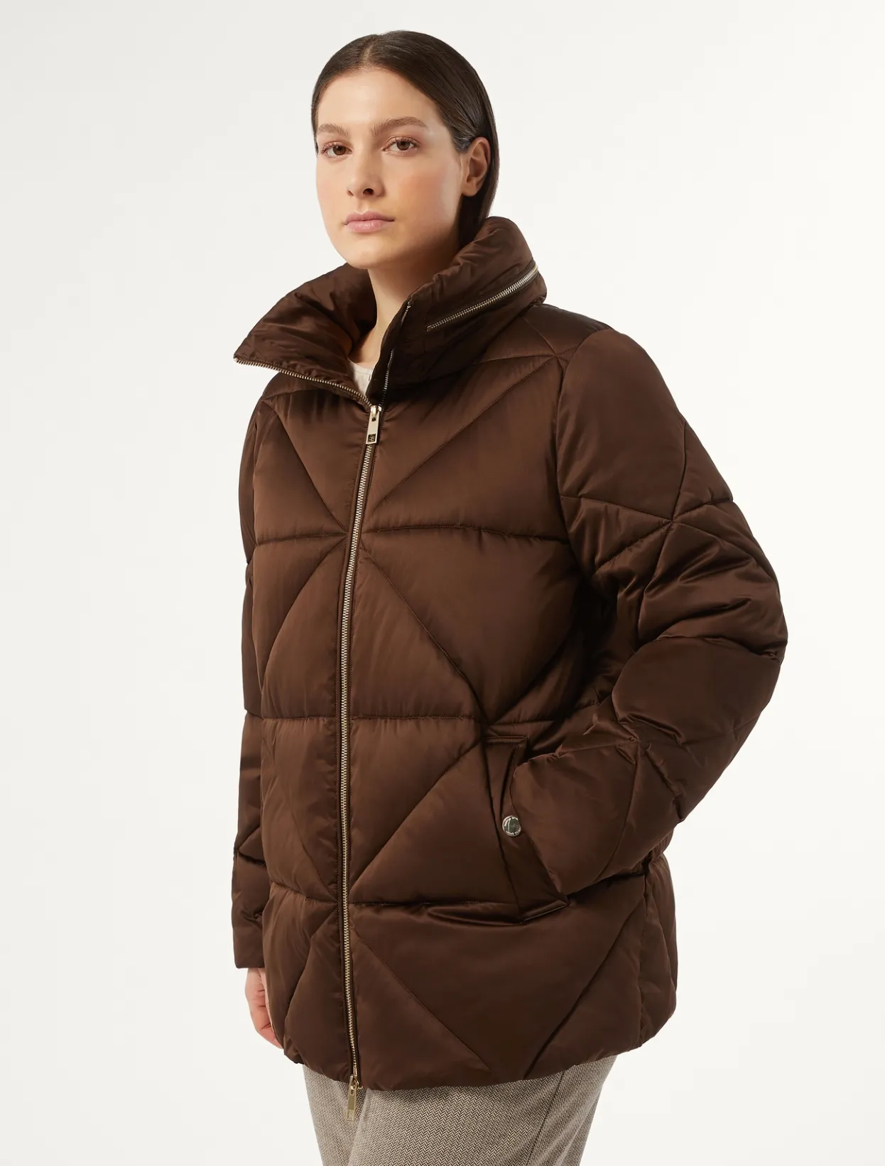 Down Jackets | Down Jackets | Marina Rinaldi Short padded jacket in water-repellent satin CHOCOLATE