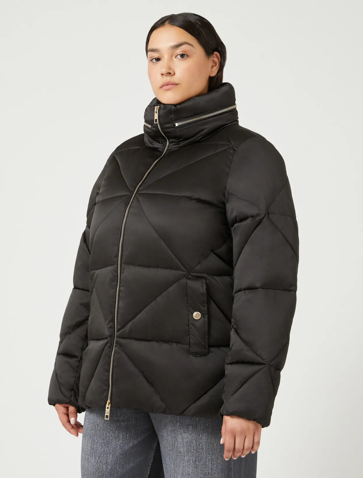 Down Jackets | Down Jackets | Marina Rinaldi Short padded jacket in water-repellent satin BLACK