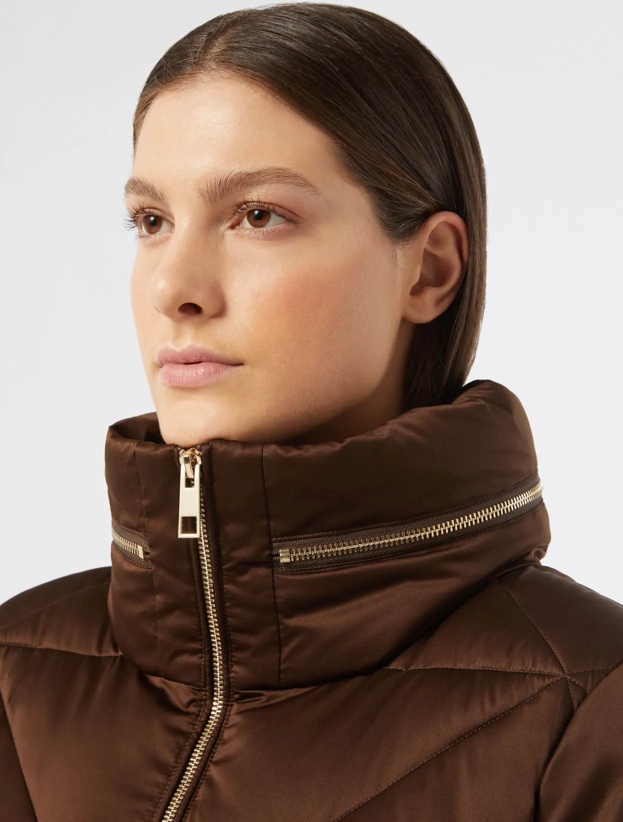 Down Jackets | Down Jackets | Marina Rinaldi Short padded jacket in water-repellent satin CHOCOLATE