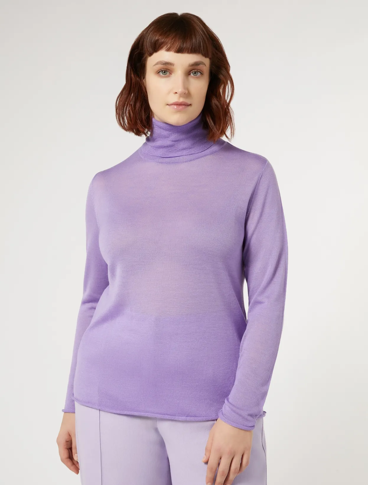 Knitwear | Knitwear | Marina Rinaldi Silk and cashmere polo neck jumper LILAC