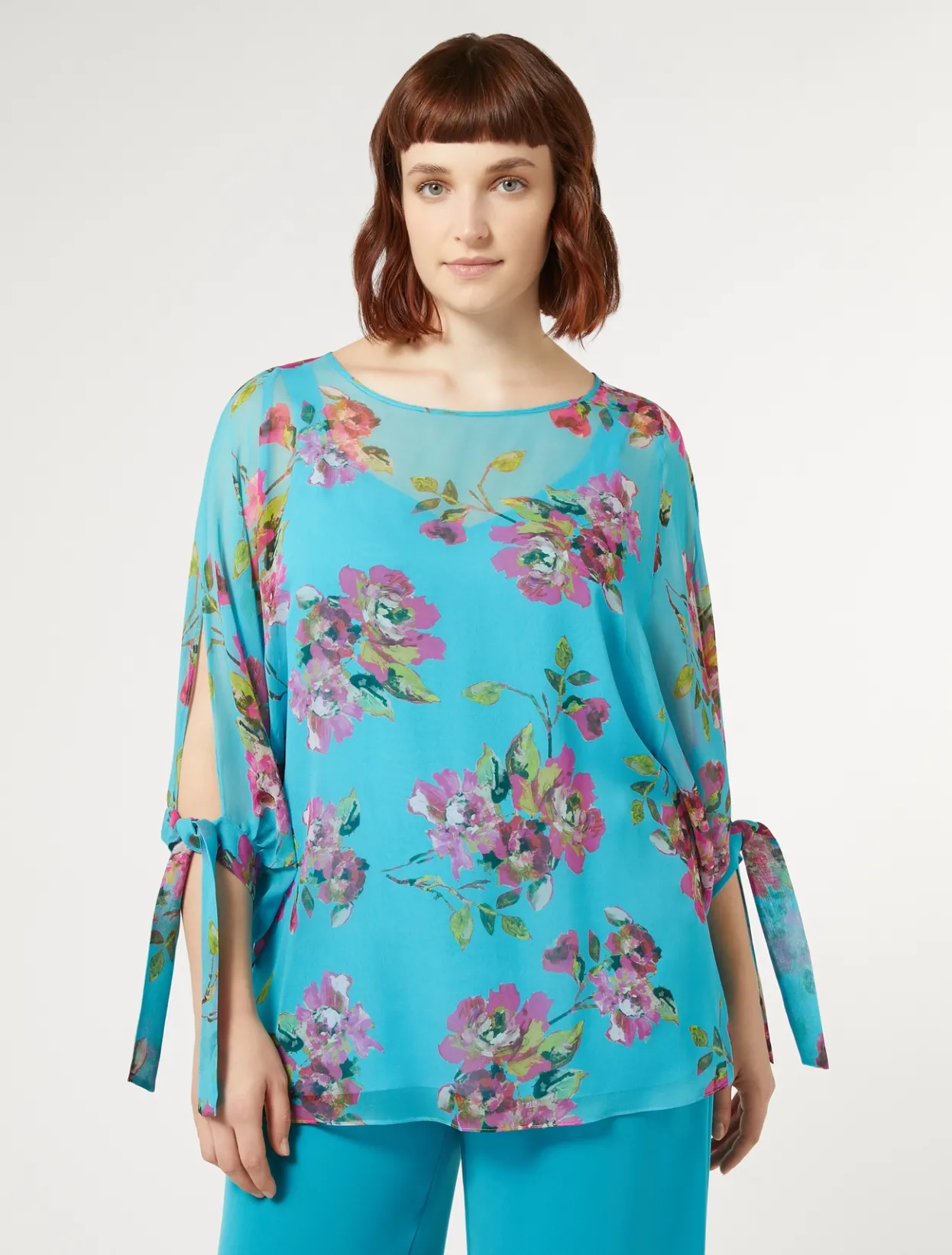 Blouses | Blouses & Shirts | Marina Rinaldi Silk georgette tunic TURQUOISE