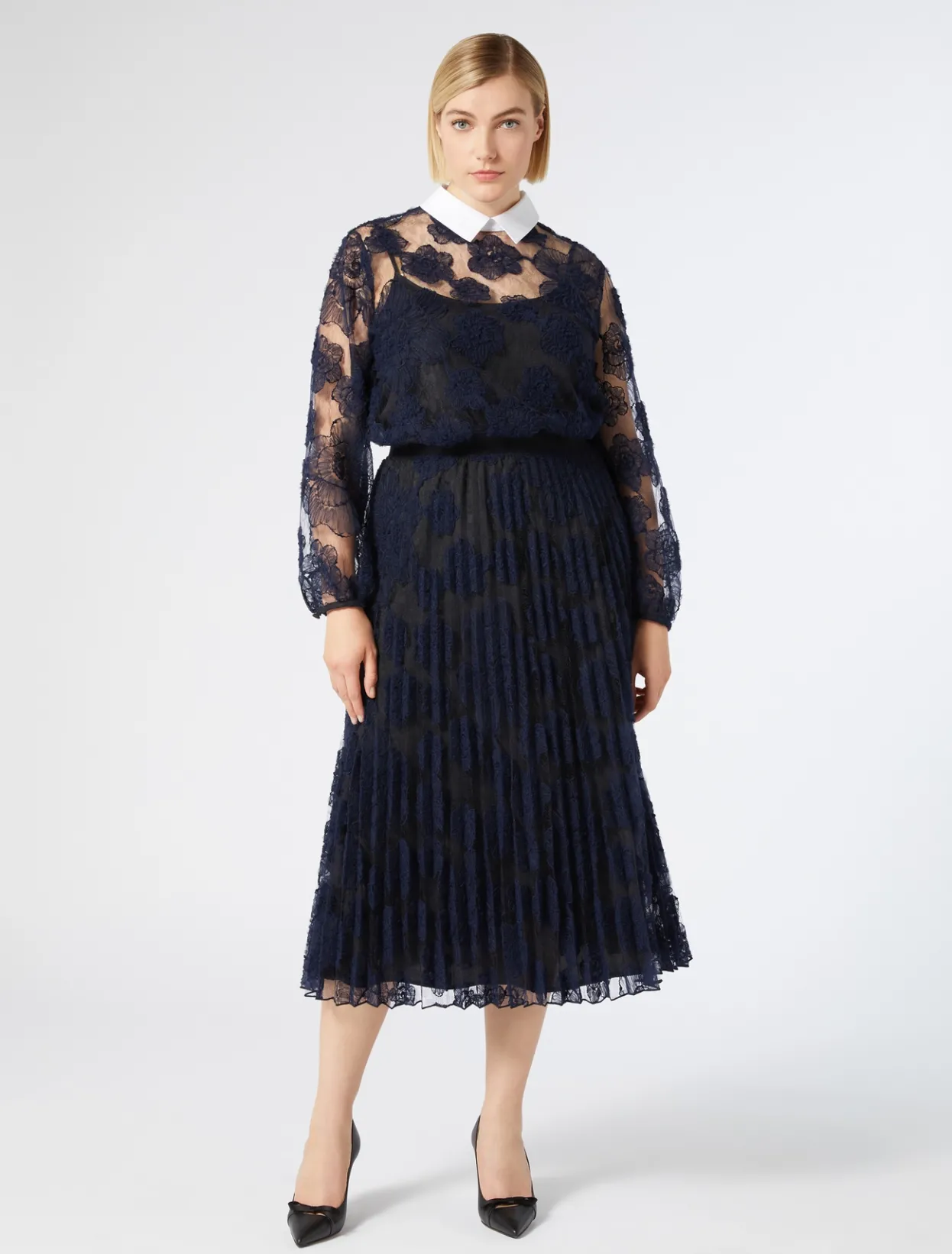 Skirts | Skirts | Marina Rinaldi Skirt in embroidered lace MIDNIGHTBLUE