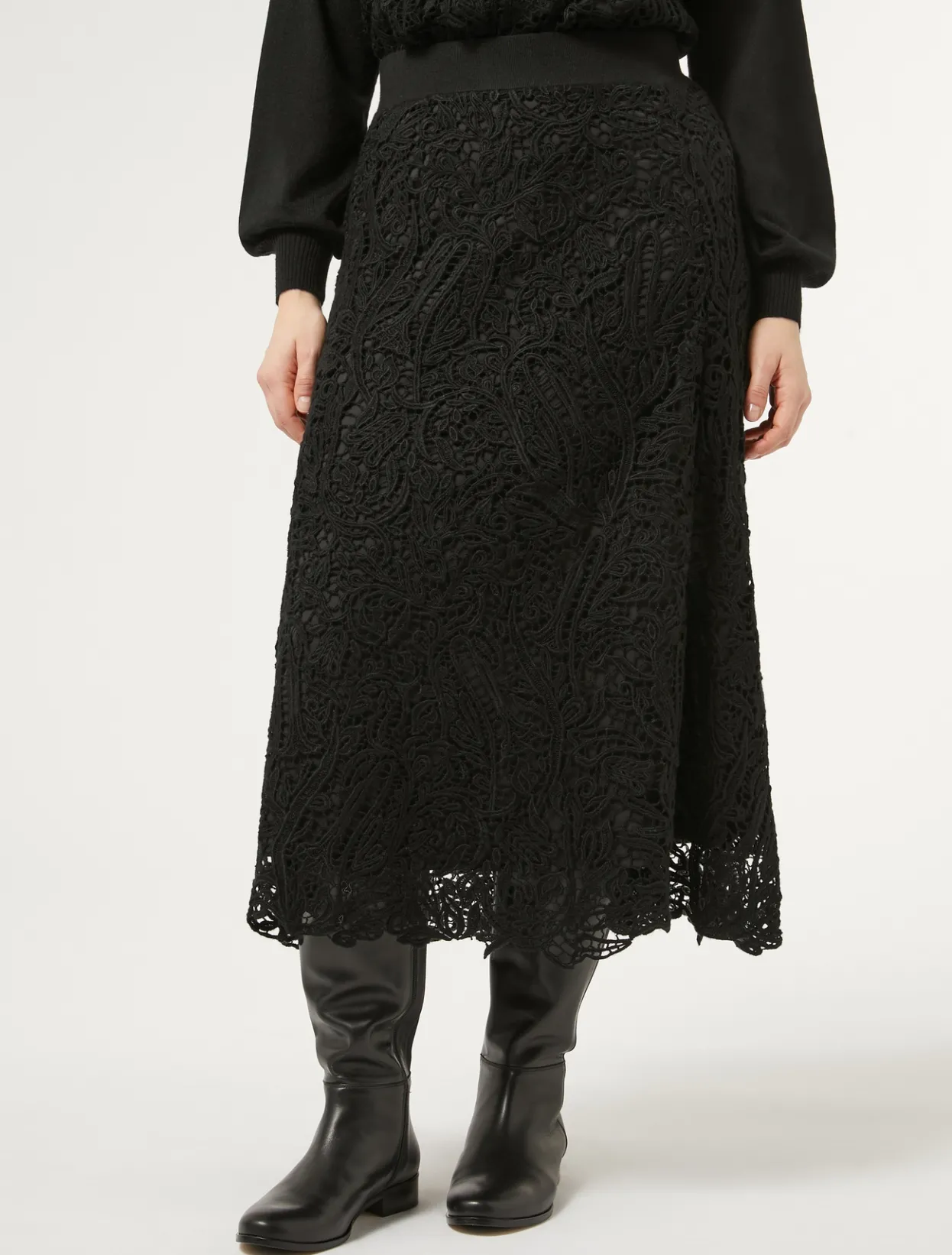 Skirts | Skirts | Marina Rinaldi Skirt with macramé embroidery BLACK