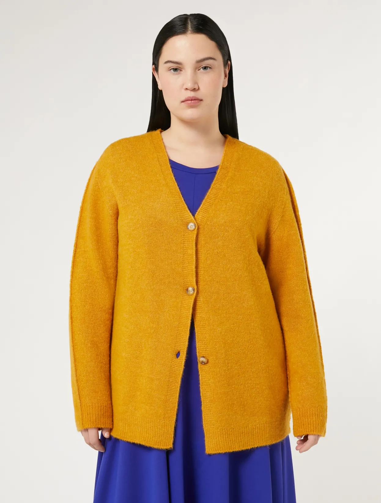 Knitwear | Knitwear | Marina Rinaldi Soft wool cardigan MUSTARD