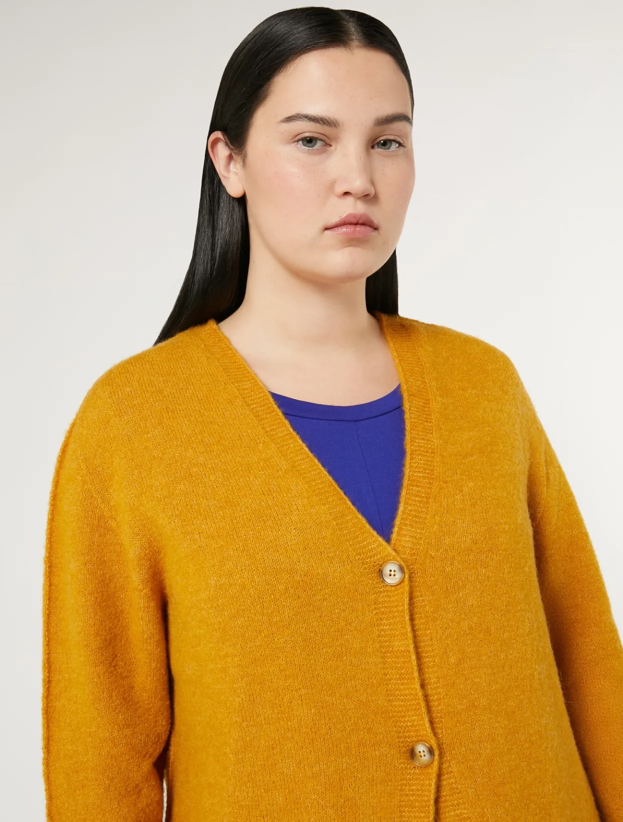 Knitwear | Knitwear | Marina Rinaldi Soft wool cardigan MUSTARD