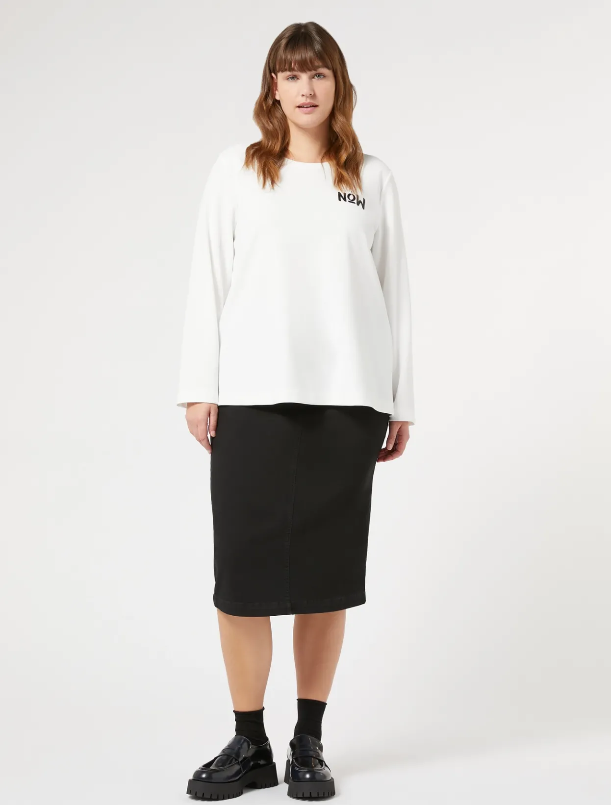 Skirts | Skirts | Marina Rinaldi Stretch cotton denim skirt BLACK