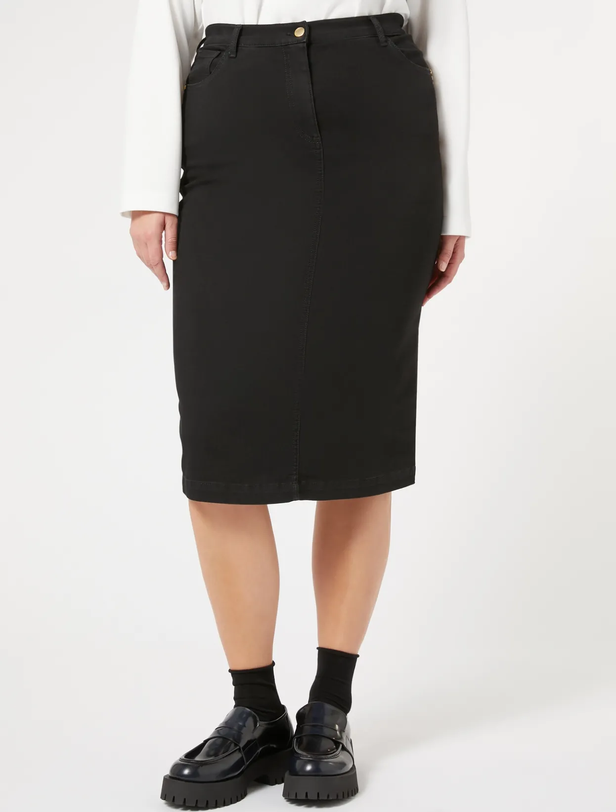 Skirts | Skirts | Marina Rinaldi Stretch cotton denim skirt BLACK