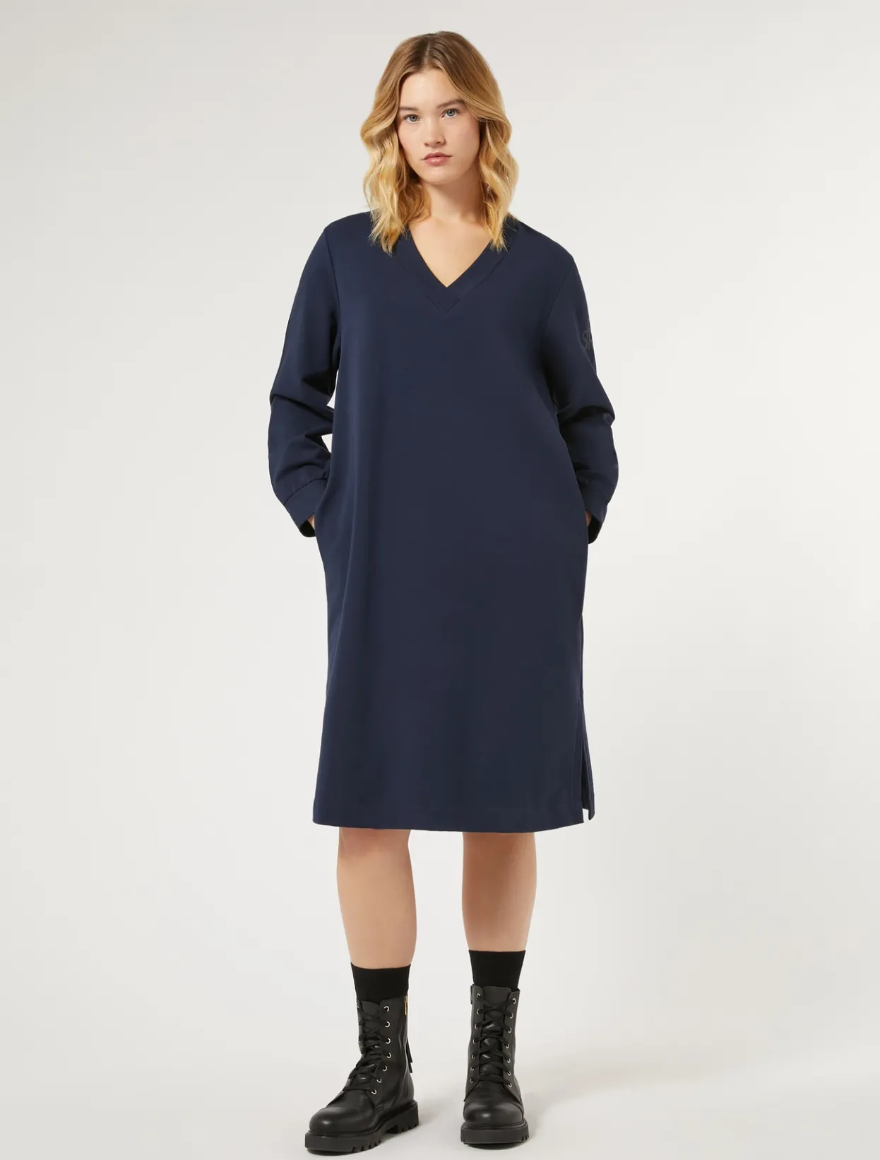 Dresses | Dresses | Marina Rinaldi Stretch cotton fleece dress NAVY