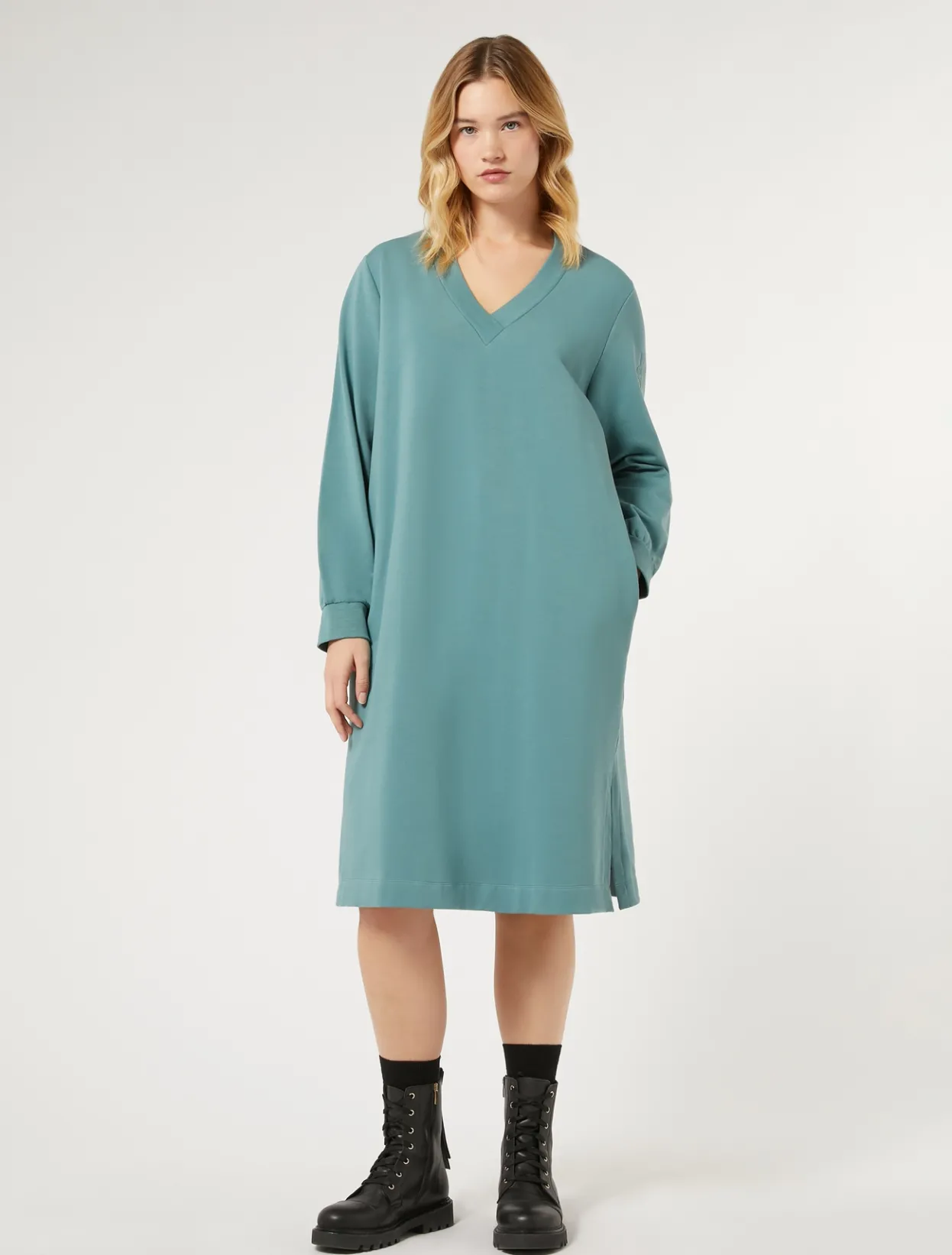 Dresses | Dresses | Marina Rinaldi Stretch cotton fleece dress SAGEGREEN