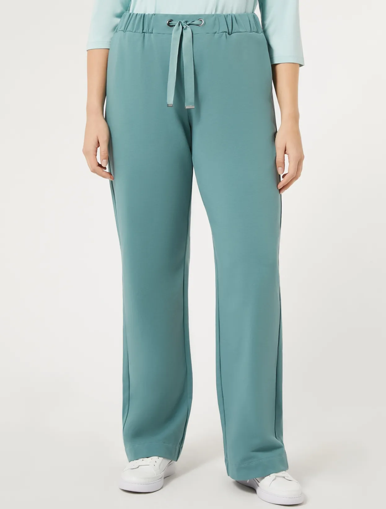 Trousers & Jeans | Trousers & Jeans | Marina Rinaldi Stretch cotton fleece trousers SAGEGREEN