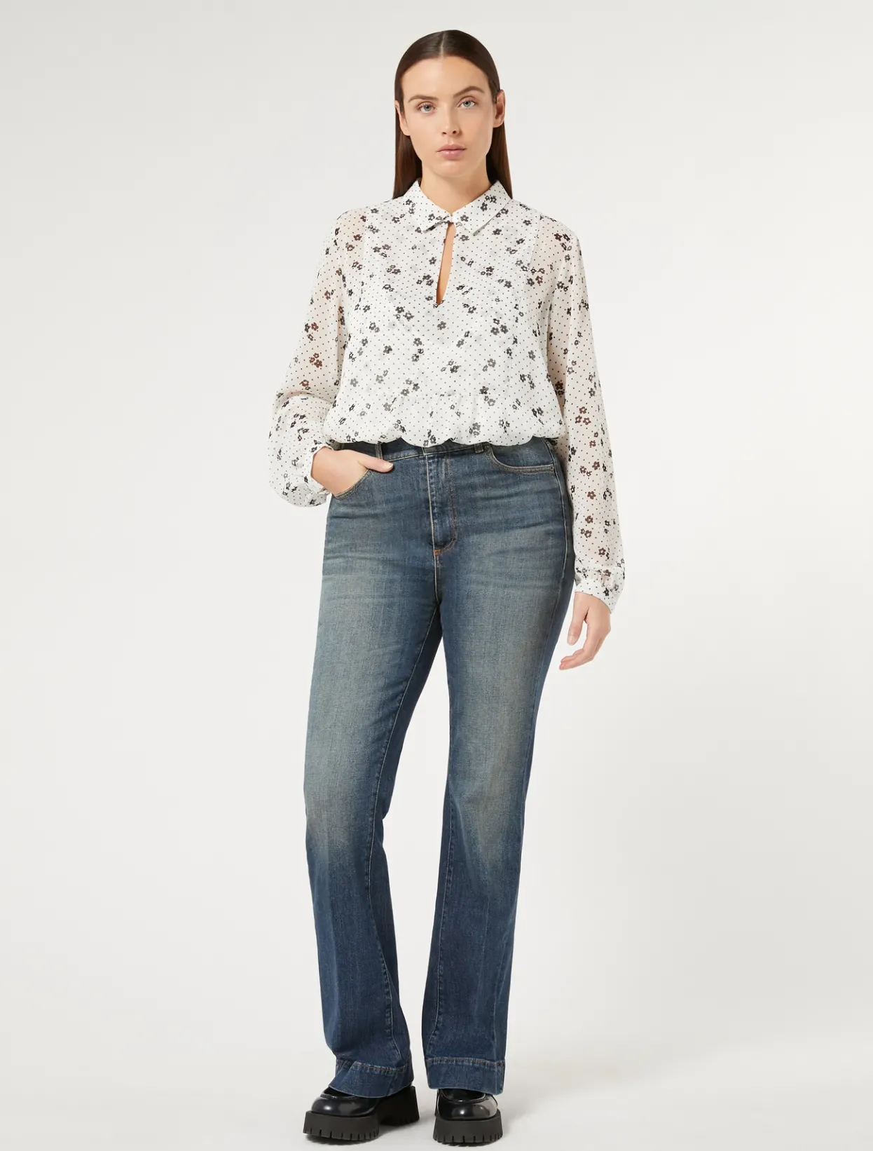 Trousers & Jeans | Trousers & Jeans | Marina Rinaldi Stretch denim flared jeans NAVY