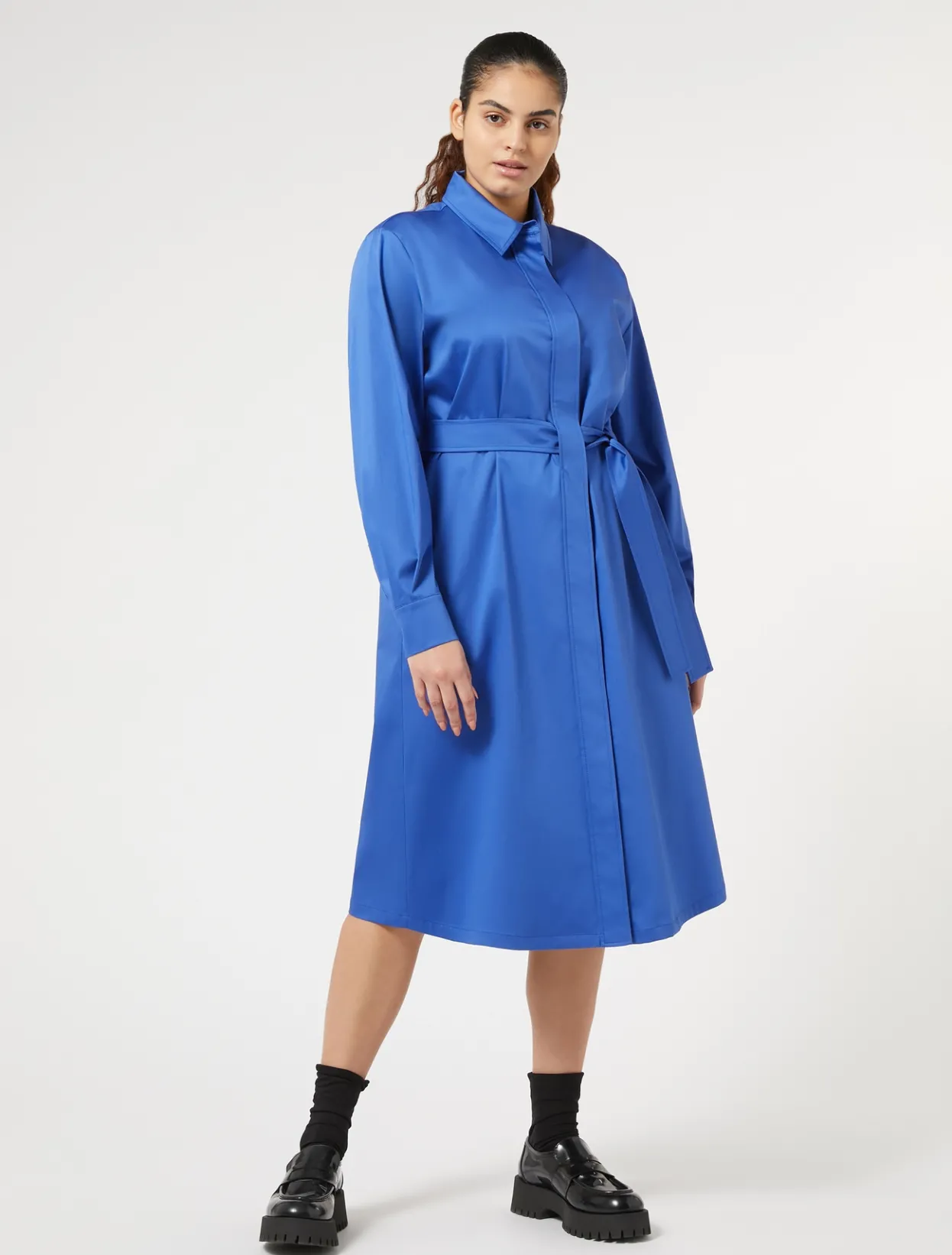 Dresses | Dresses | Marina Rinaldi Stretch satin shirt dress CHINABLUE