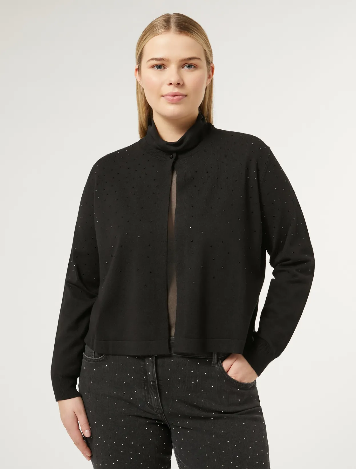 Knitwear | Knitwear | Marina Rinaldi Stretch viscose cardigan BLACK