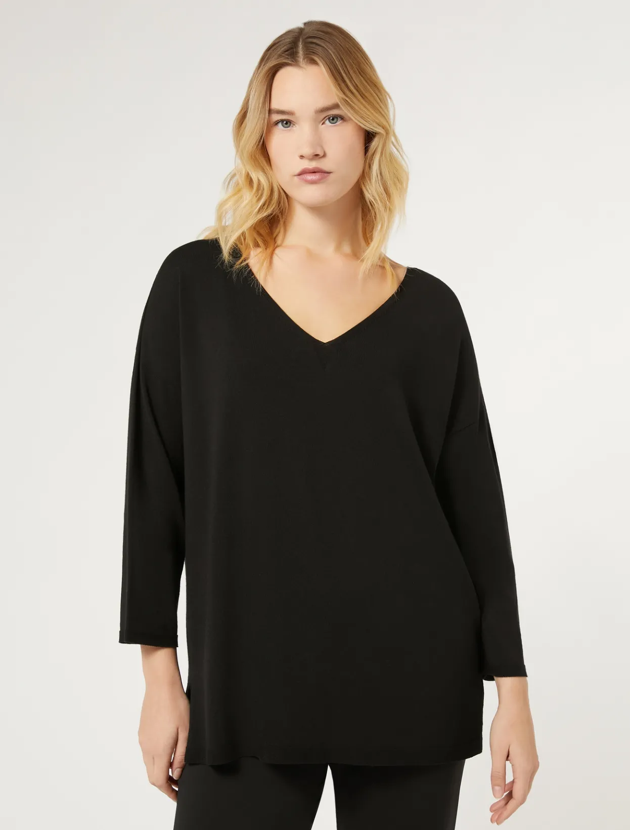 Knitwear | Knitwear | Marina Rinaldi Stretch viscose crepe sweater BLACK