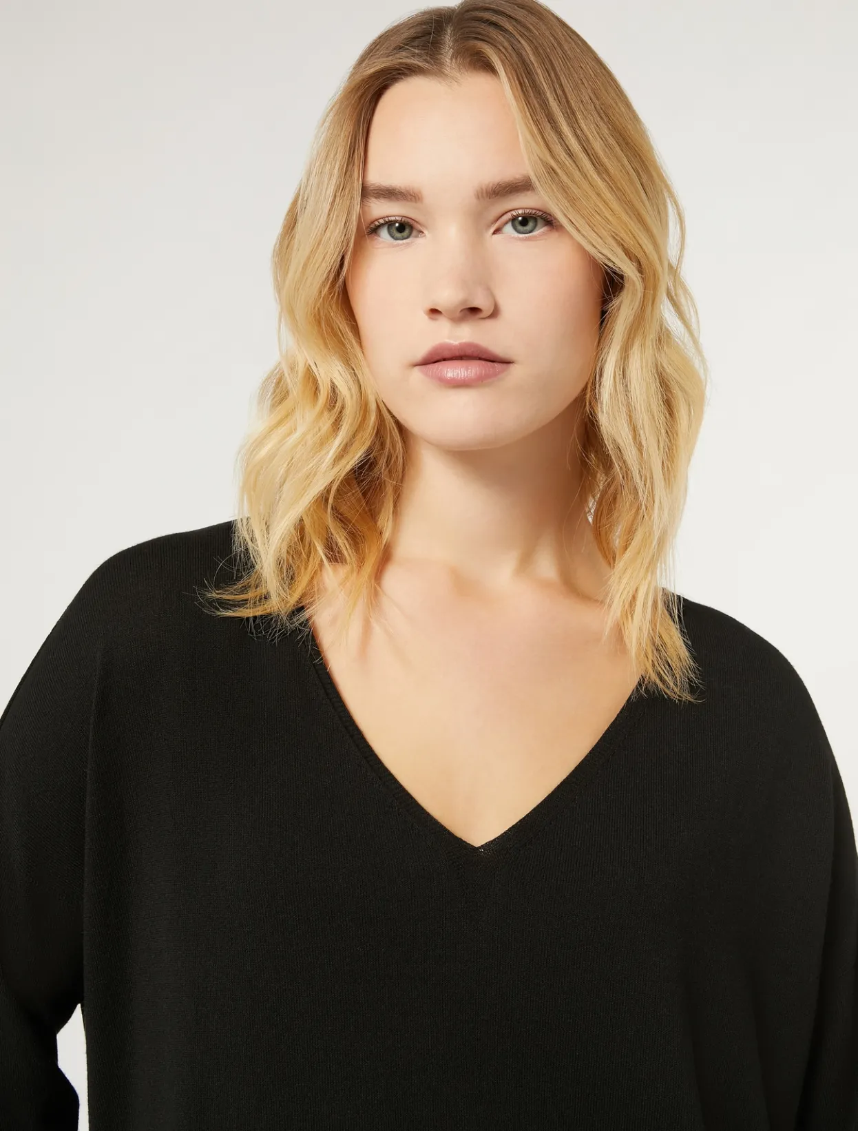 Knitwear | Knitwear | Marina Rinaldi Stretch viscose crepe sweater BLACK