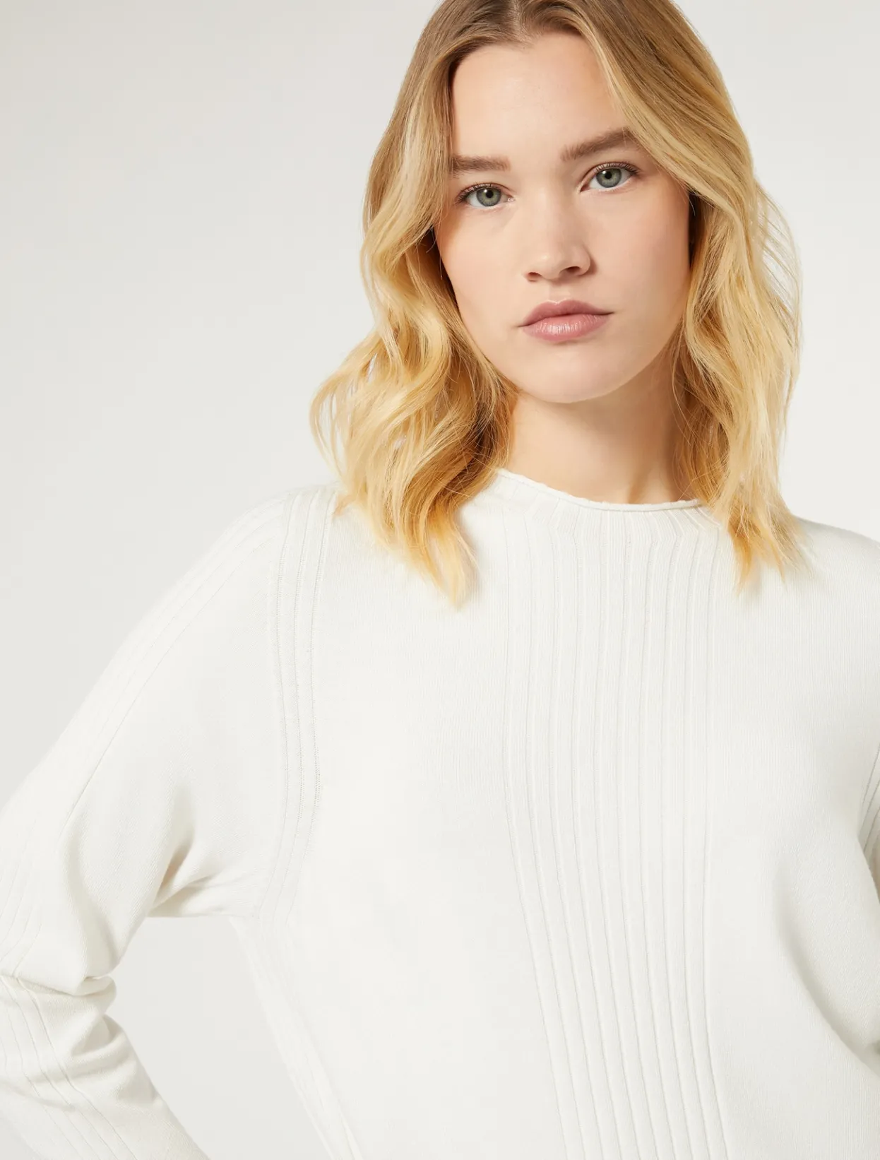 Knitwear | Knitwear | Marina Rinaldi Stretch viscose sweater WHITE