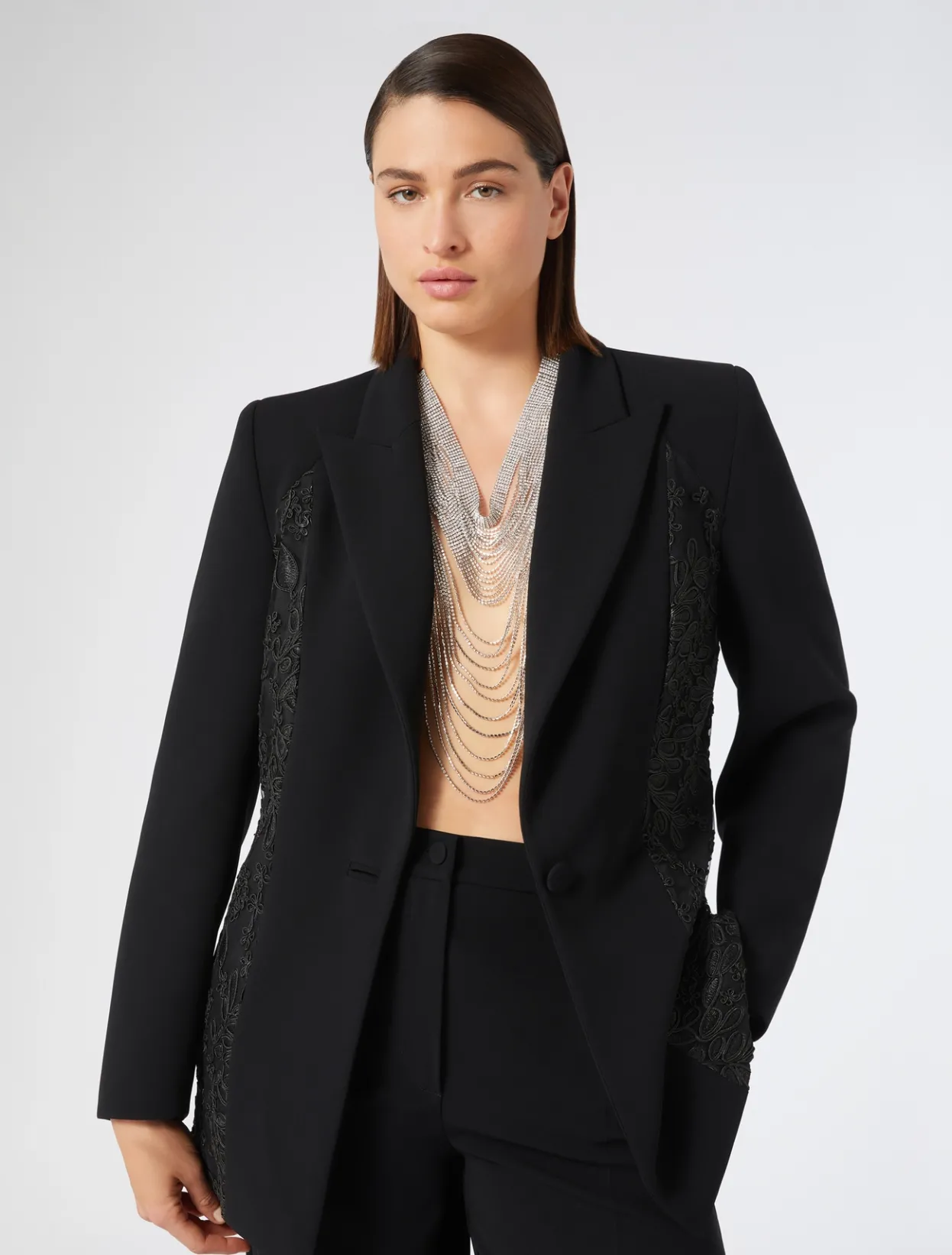 Jackets | Jacket & Blazers | Marina Rinaldi Tulle fabric cady blazer jacket BLACK