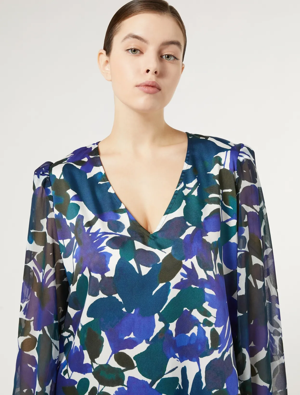 Blouses | Blouses & Shirts | Marina Rinaldi Twill and georgette blouse BLACK