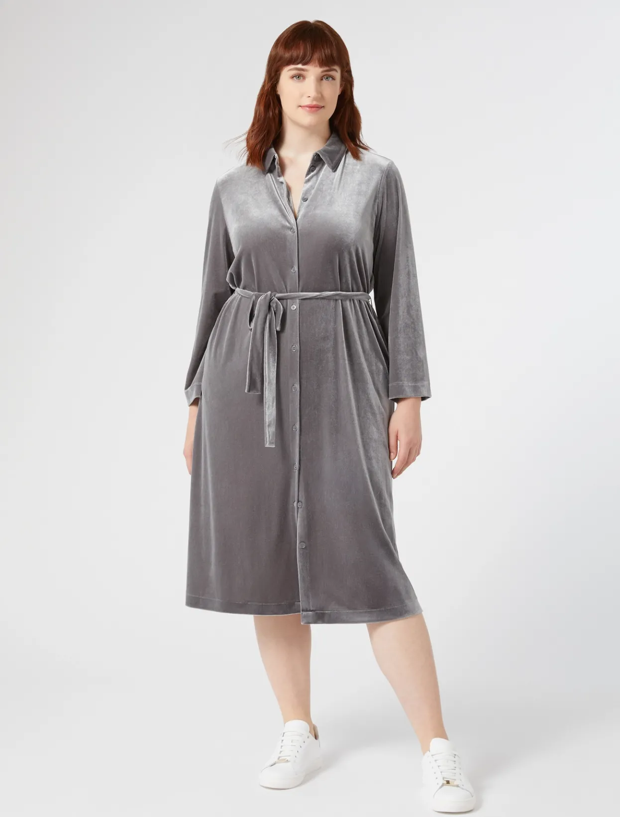 Dresses | Dresses | Marina Rinaldi Velvet jersey shirt dress DARKGREY