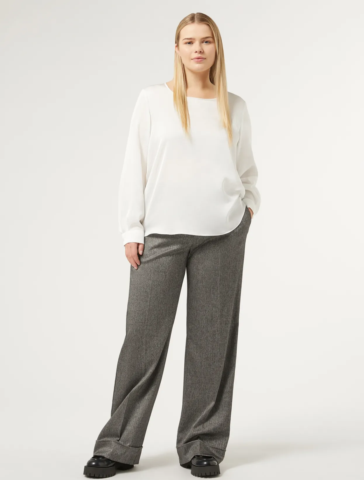 Trousers & Jeans | Trousers & Jeans | Marina Rinaldi Viscose and yarn-dyed fabric trousers BLACK