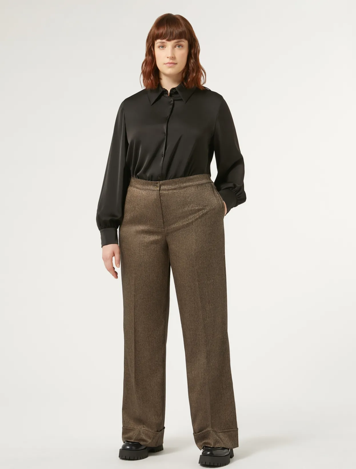 Trousers & Jeans | Trousers & Jeans | Marina Rinaldi Viscose and yarn-dyed fabric trousers DARKBOWN