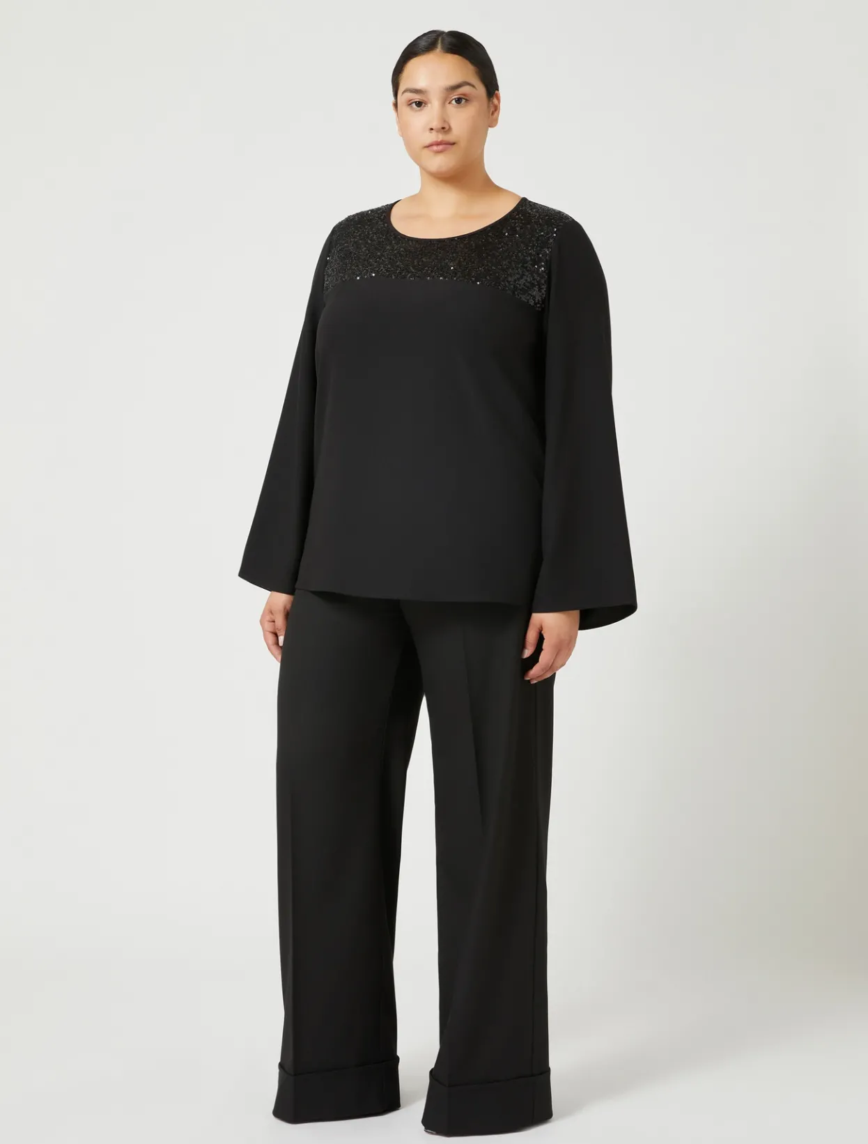 Trousers & Jeans | Trousers & Jeans | Marina Rinaldi Viscose and yarn-dyed fabric trousers BLACK