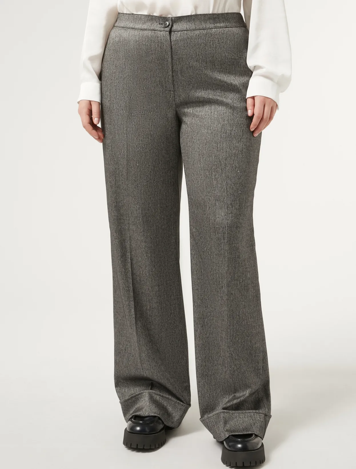 Trousers & Jeans | Trousers & Jeans | Marina Rinaldi Viscose and yarn-dyed fabric trousers BLACK