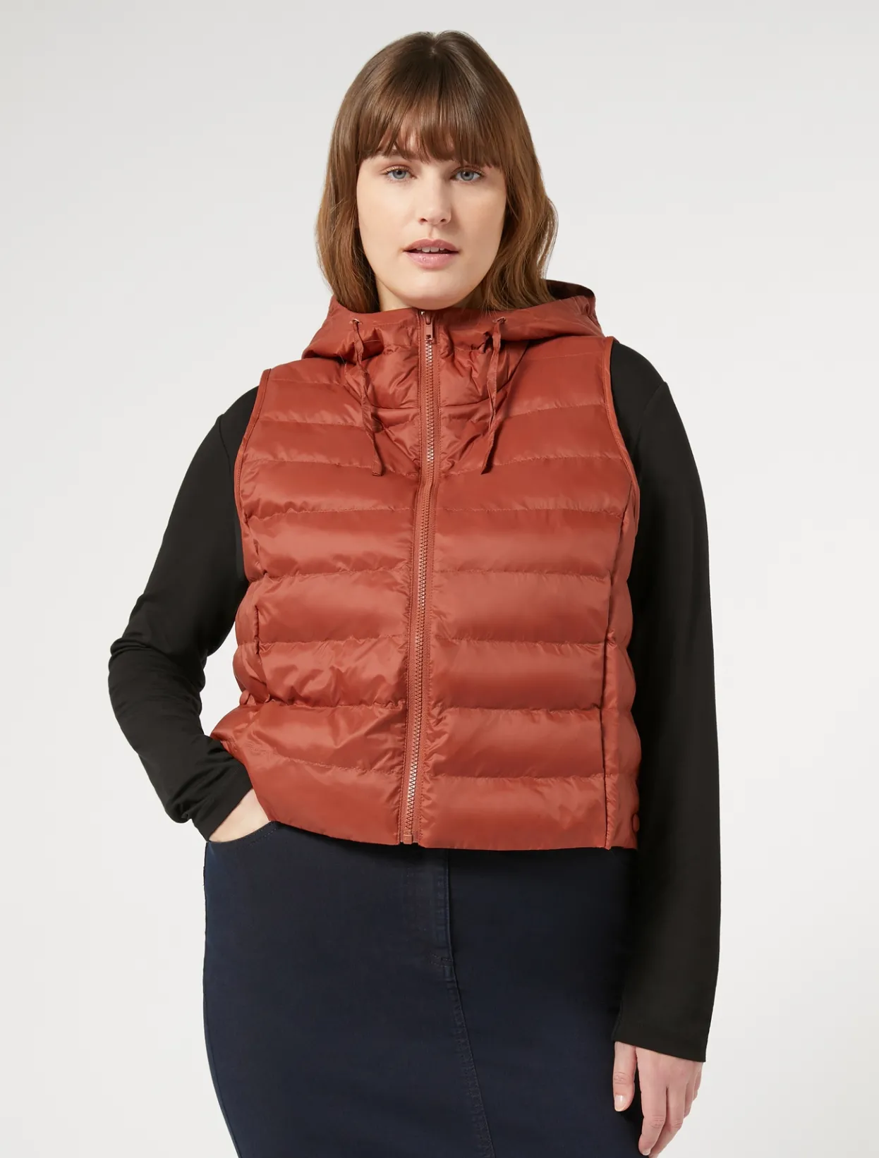 Down Jackets | Down Jackets | Marina Rinaldi Water-repellent nylon canvas gilet TERRACOTTA