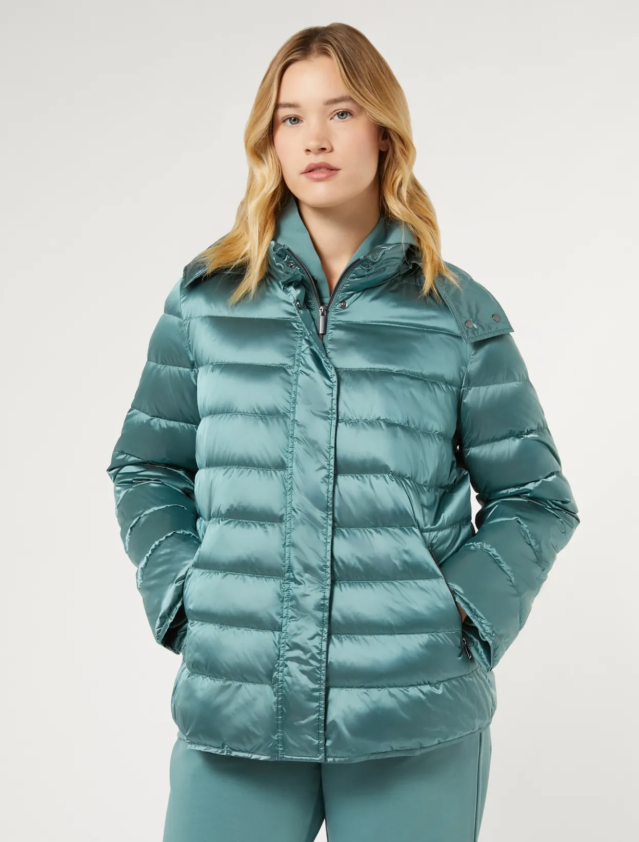 Down Jackets | Down Jackets | Marina Rinaldi Water-repellent nylon canvas jacket SAGEGREEN