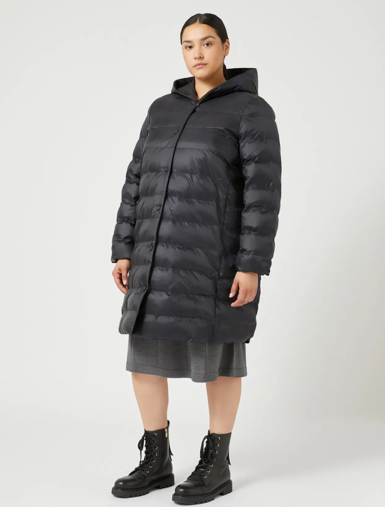 Down Jackets | Down Jackets | Marina Rinaldi Water-repellent nylon fabric and taffeta puffer jacket BLACK