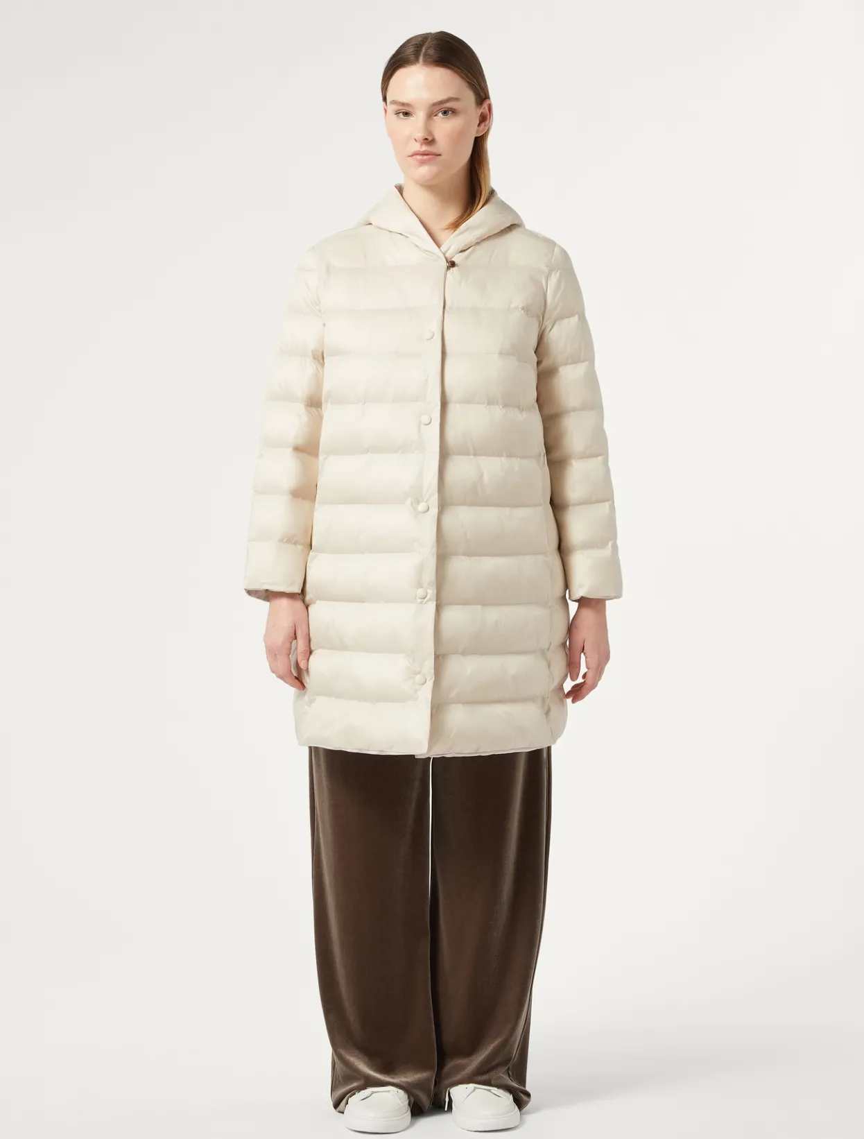 Down Jackets | Down Jackets | Marina Rinaldi Water-repellent nylon fabric and taffeta puffer jacket TURTLEDOVE