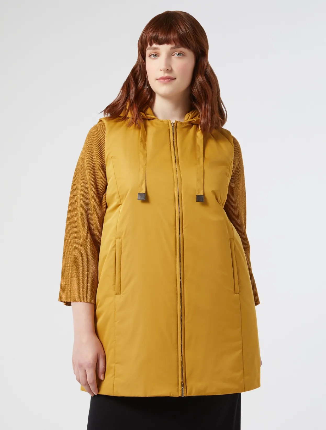 Down Jackets | Down Jackets | Marina Rinaldi Water-repellent technical canvas gilet MUSTARD