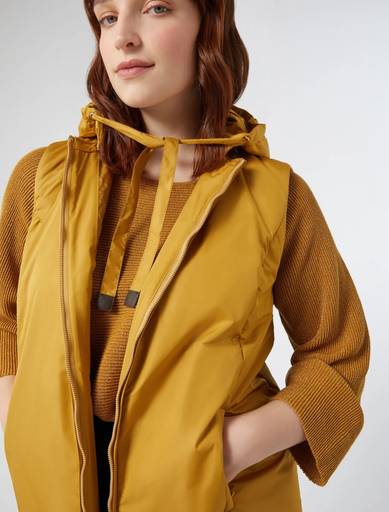 Down Jackets | Down Jackets | Marina Rinaldi Water-repellent technical canvas gilet MUSTARD