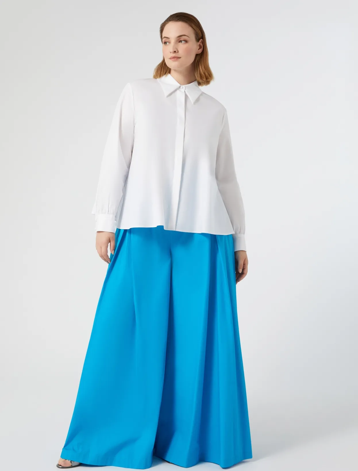 Trousers & Jeans | Trousers & Jeans | Marina Rinaldi Wide leg poplin trousers TURQUOISE