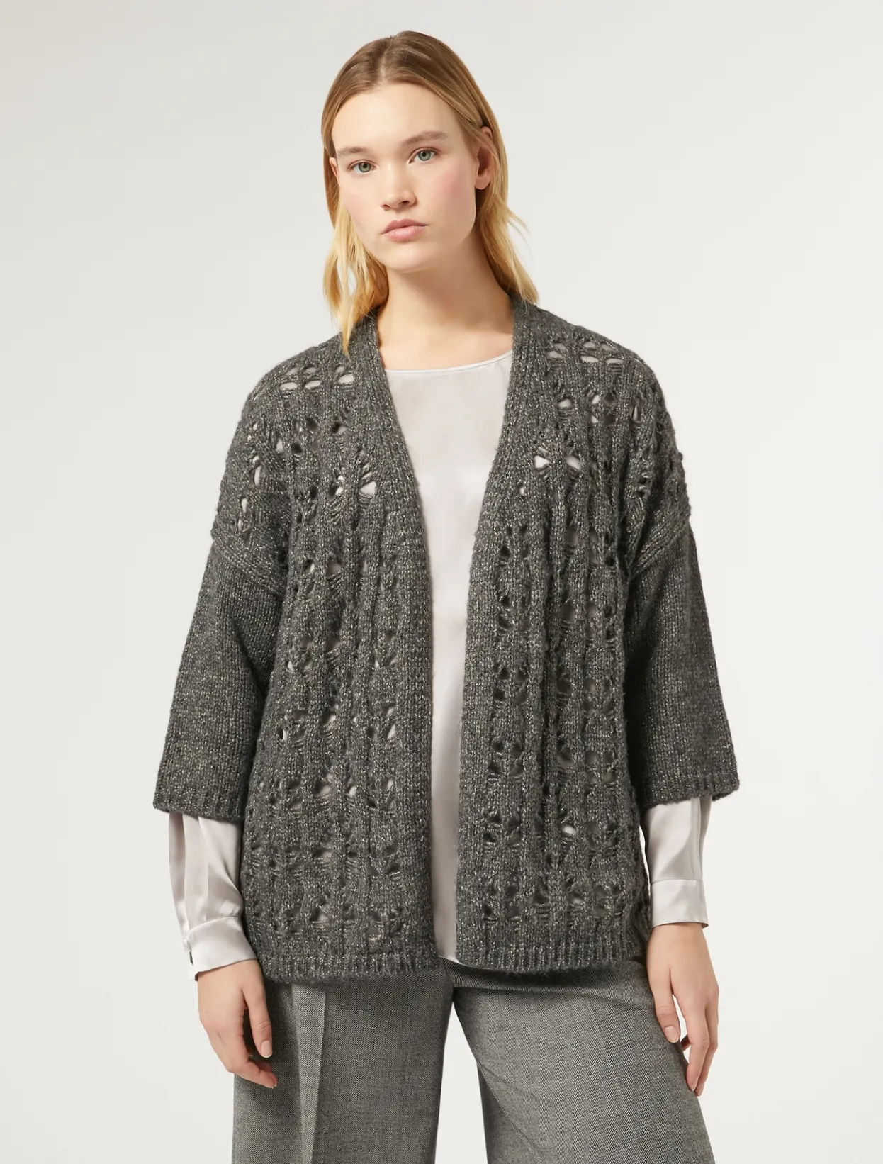 Knitwear | Knitwear | Marina Rinaldi Wool and lurex cardigan DARKGREY