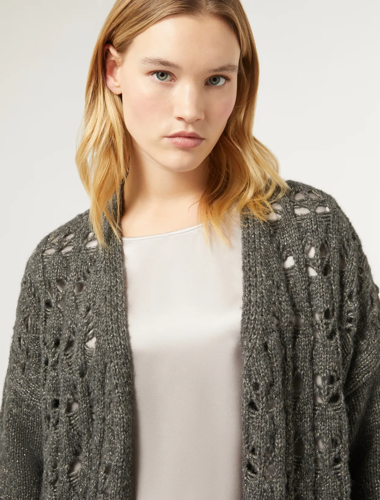 Knitwear | Knitwear | Marina Rinaldi Wool and lurex cardigan DARKGREY