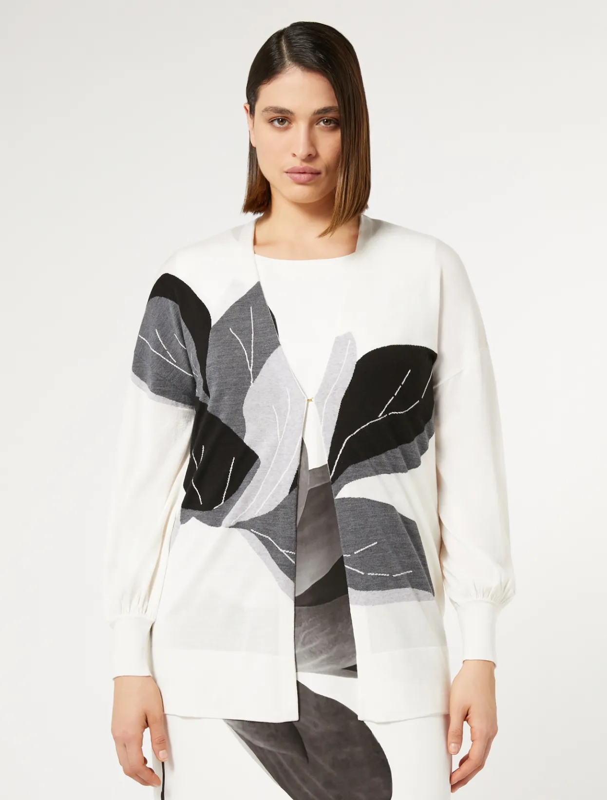 Knitwear | Knitwear | Marina Rinaldi Wool and silk blend cardigan WHITE