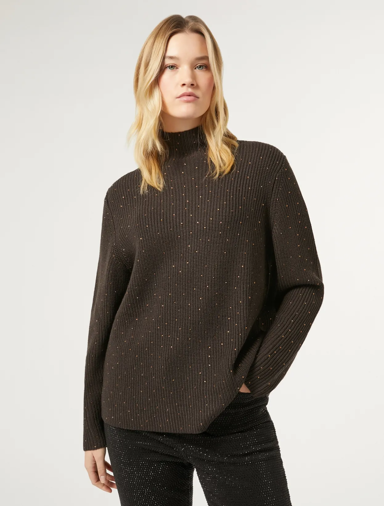 Knitwear | Knitwear | Marina Rinaldi Wool blend jumper with rhinestones CHOCOLATE