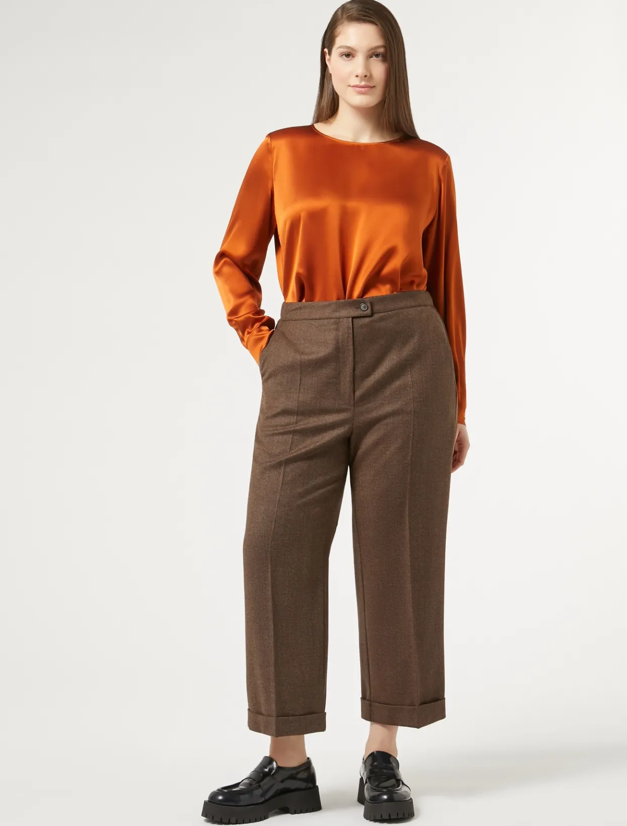 Trousers & Jeans | Trousers & Jeans | Marina Rinaldi Wool flannel trousers BROWN