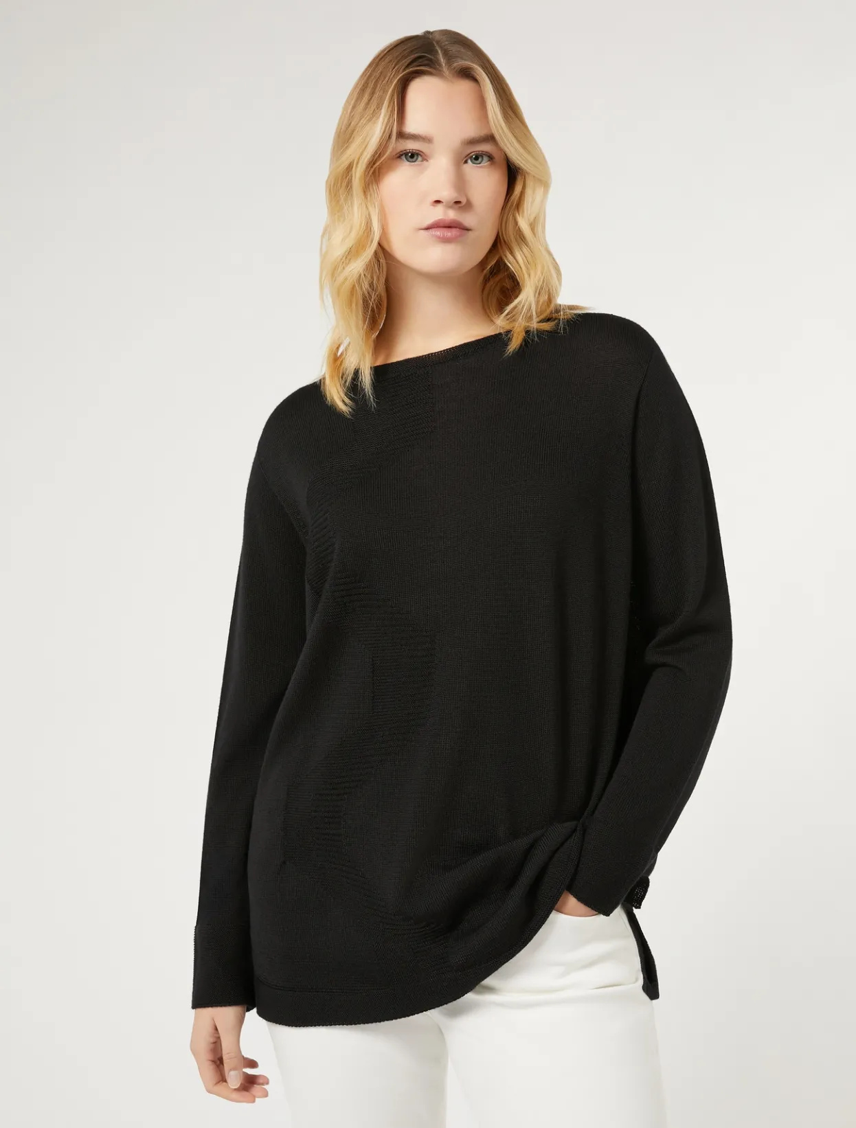 Knitwear | Knitwear | Marina Rinaldi Wool yarn sweater BLACK