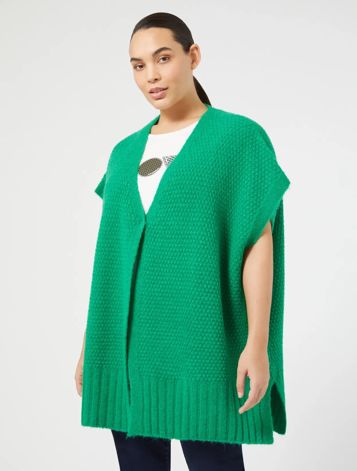 Knitwear | Knitwear | Marina Rinaldi Wool-blend cape EMERALD