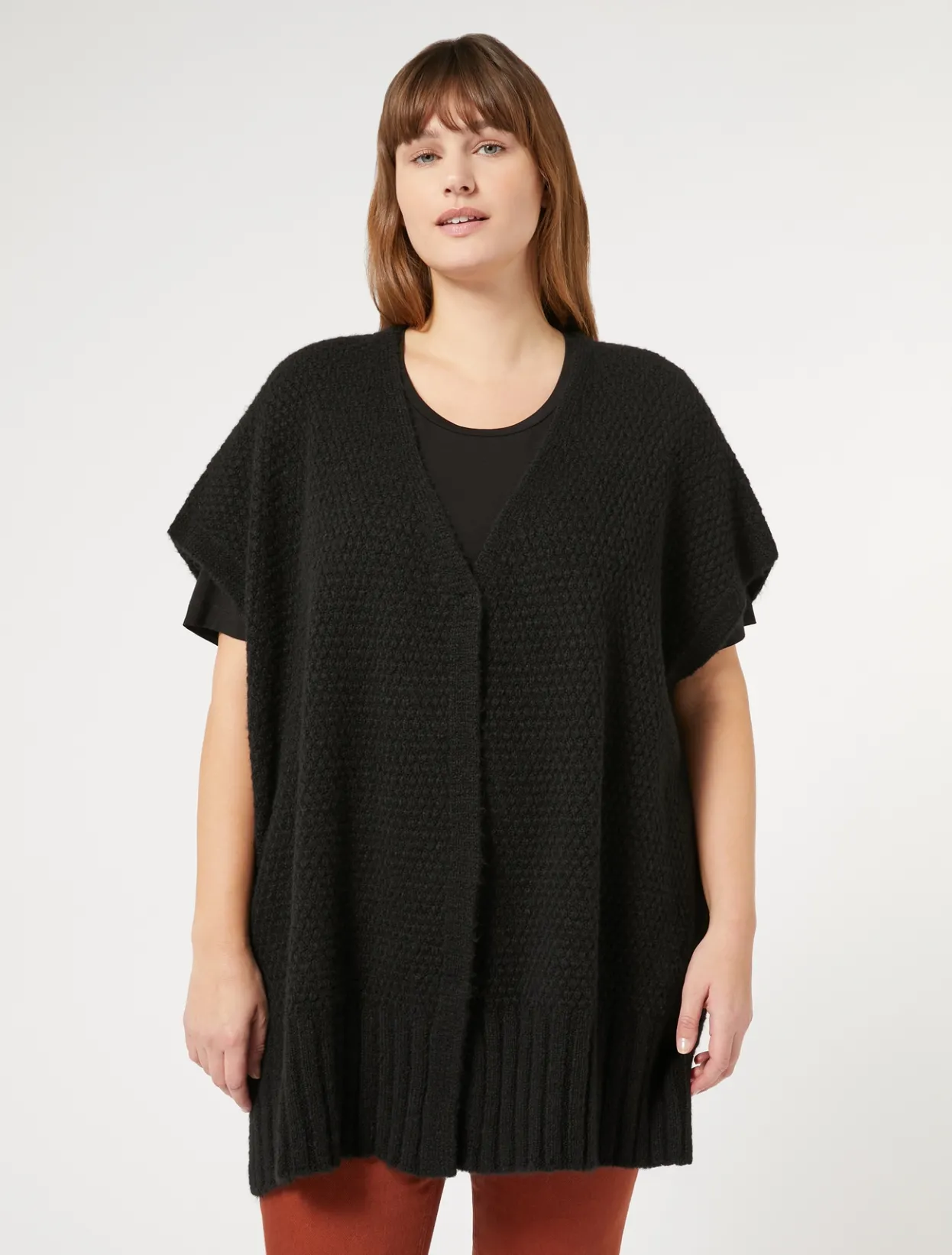 Knitwear | Knitwear | Marina Rinaldi Wool-blend cape BLACK